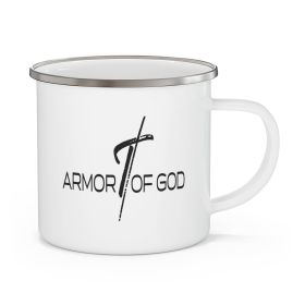 Enamel Camping Mug, Armor Of God Black Illustration